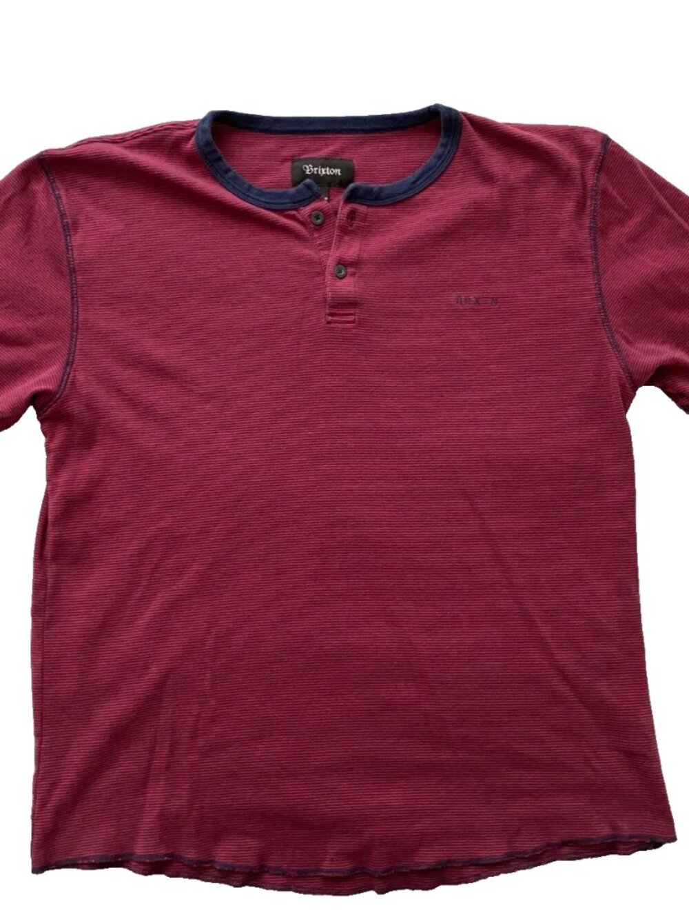 Brixton Henley Red Navy Striped Button Collar tee